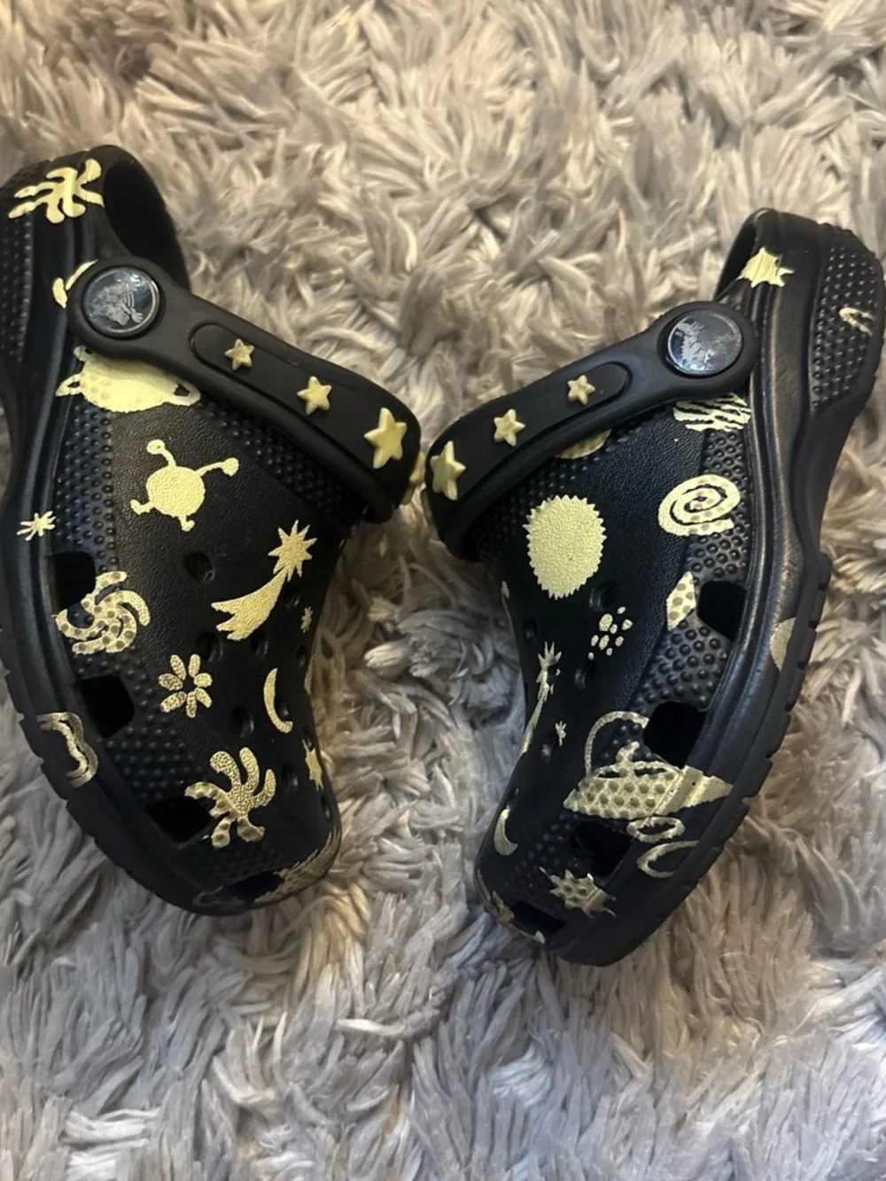 CROCS Kids Black Clogs with Glow in the dark Space Print